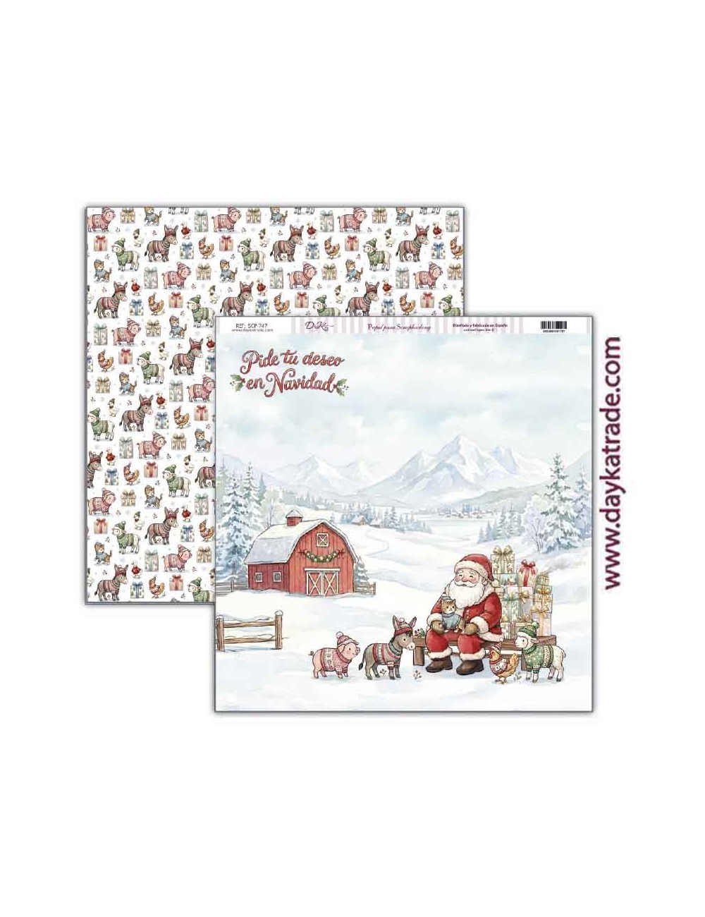 Papel scrap colección " Pide tu deseo en Navidad" Papá Noel con animalitos