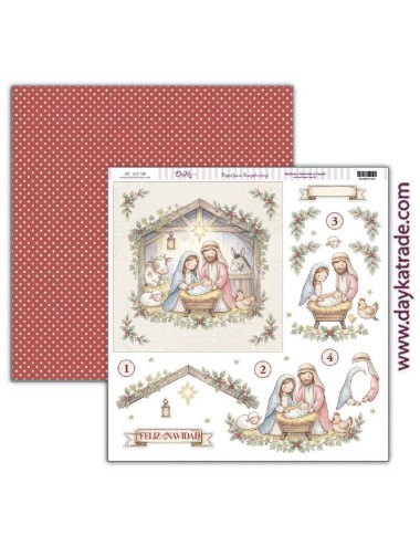 Papel scrap colección " Pide tu deseo en Navidad" Belén 3D con animales