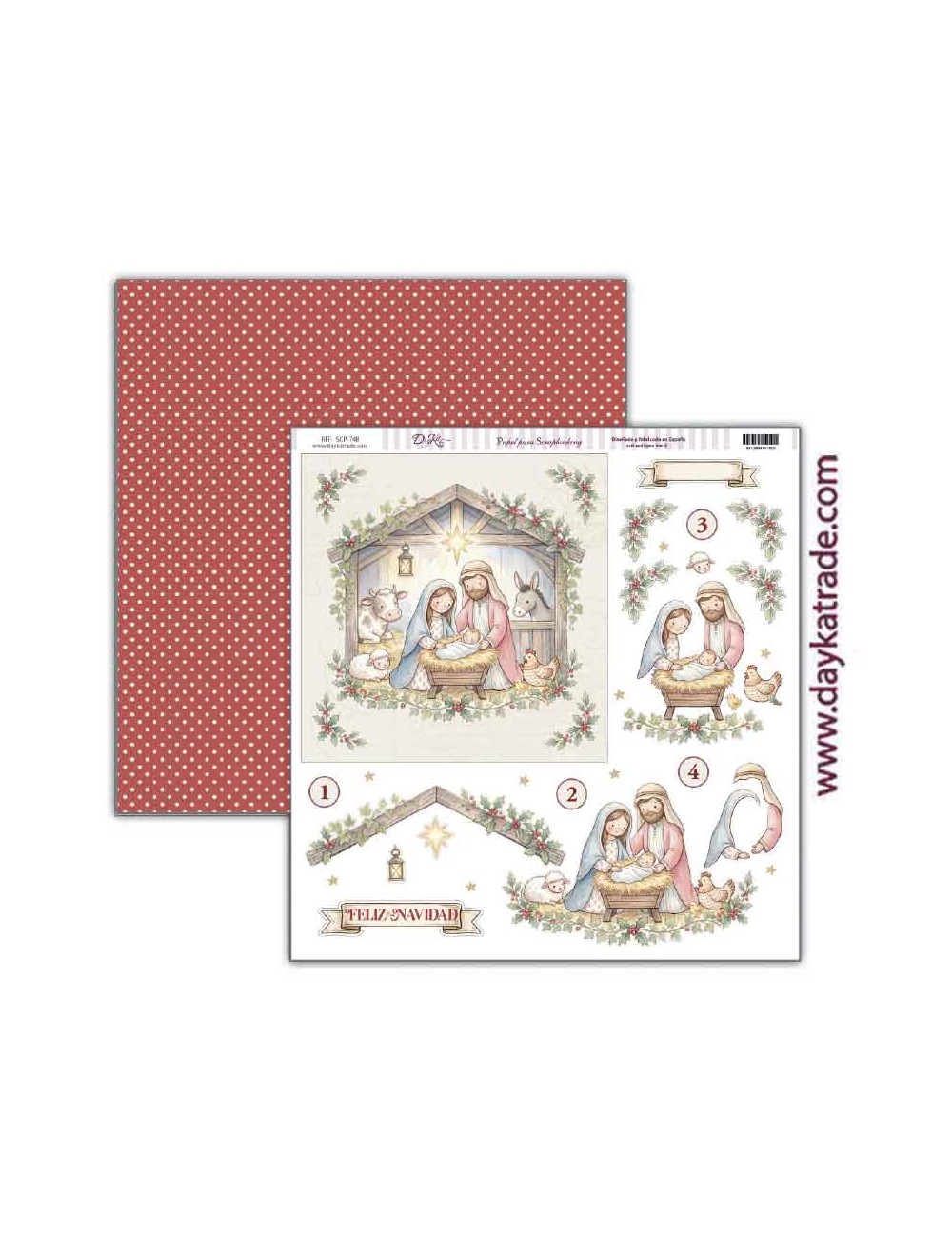 Papel scrap colección " Pide tu deseo en Navidad" Belén 3D con animales