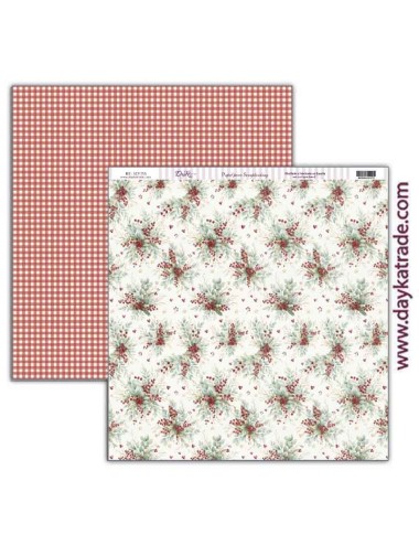 Papel scrap colección " Pide tu deseo en Navidad" fondo de flores navideñas y trasera de vichy rojo y beige