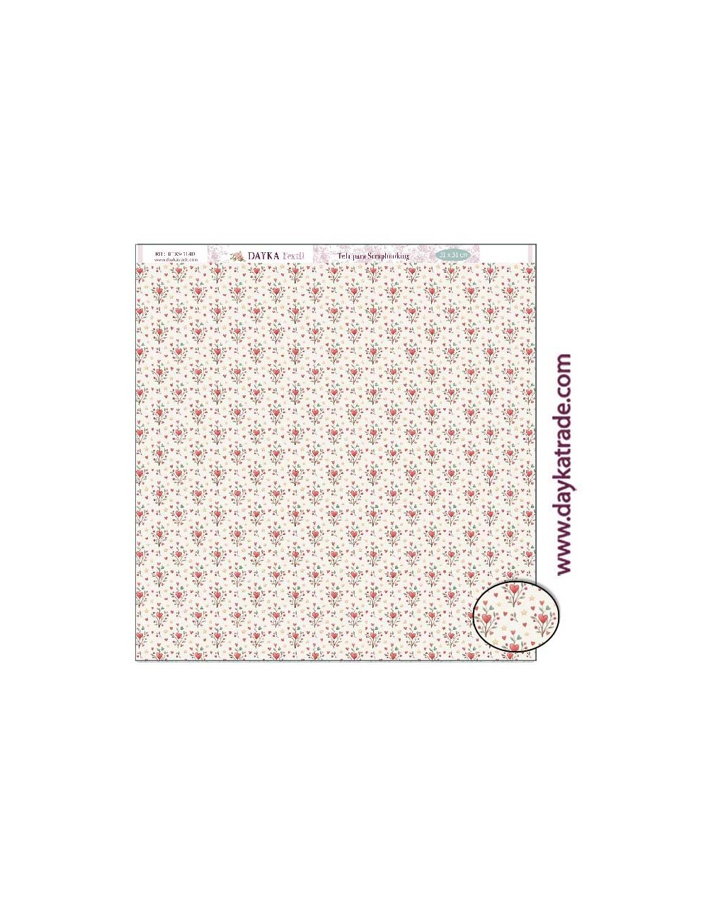 Tela para scrapbooking colección "Pide tu deseo en Nevidad" fondo de ramas con corazones y estrellas