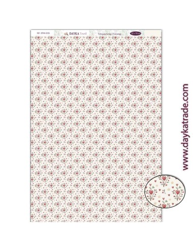 Tela para scrapbooking colección "Pide tu deseo en Navidad" fondo de ramas con corazones y estrellas