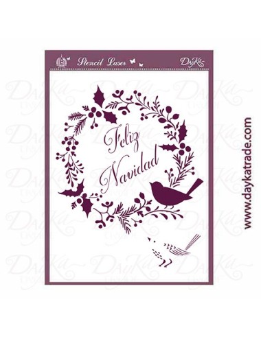 Stencil corona de flores feliz Navidad