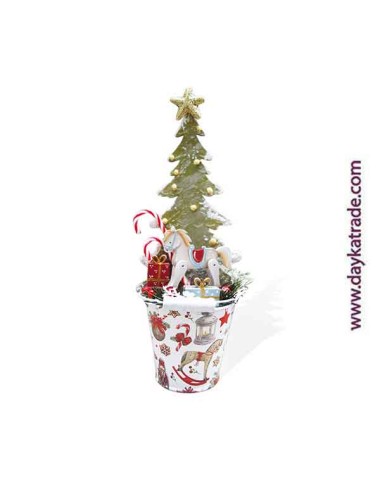 Balde con caBallito, árbol y regalos