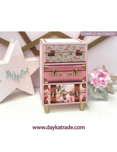 Caja con patas  cajones tela prediseñada de maletas
