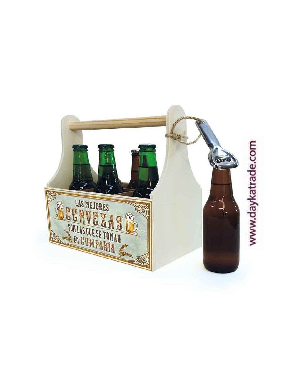 Caja de cerveza de madera con abrebotellas + tela pre-diseñada