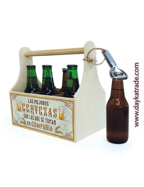 Caja de cerveza de madera con abrebotellas + tela pre-diseñada