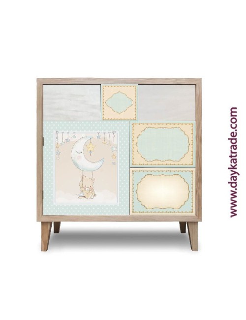 cómoda infantil oso 5 cajones + 1 puerta Con tela deCorada