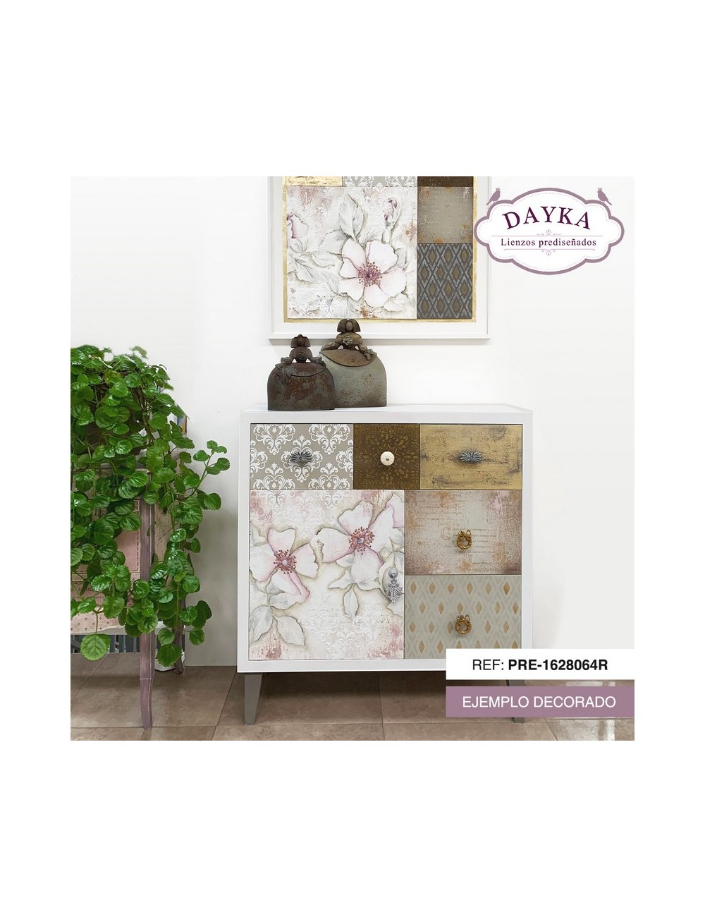 cómoda rosas  5 cajones + 1 puerta Con tela deCorada