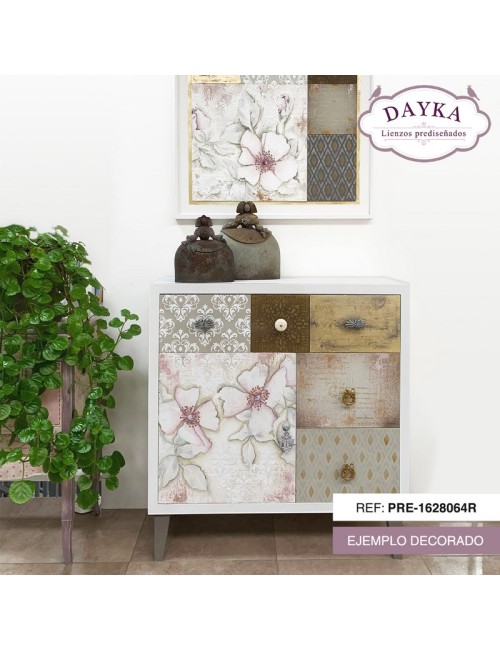 cómoda rosas  5 cajones + 1 puerta Con tela deCorada