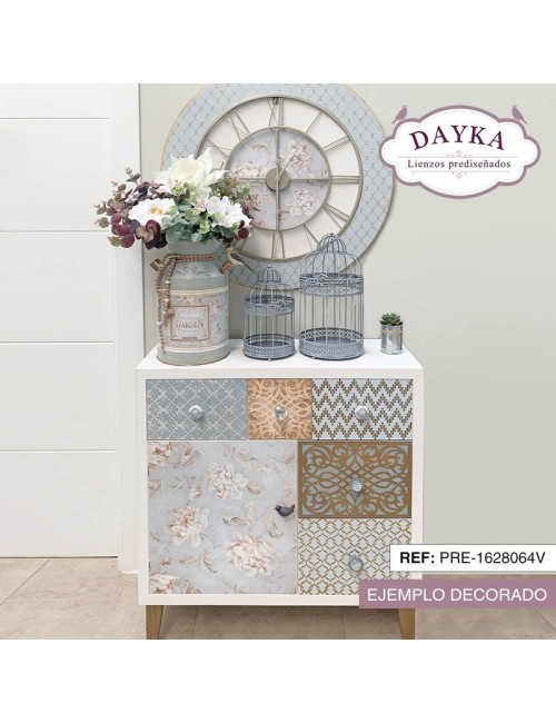 cómoda rosas vintage 5 cajones + 1 puerta Con tela deCorada y deCo