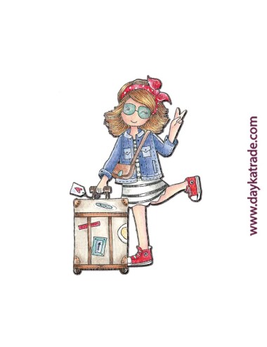 Figura 2D de niña viajera pintada colección Que me quiten lo bailao