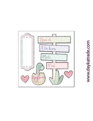 Figuras 2D de dinosaurios colección bebé "Puro Amor rosas"