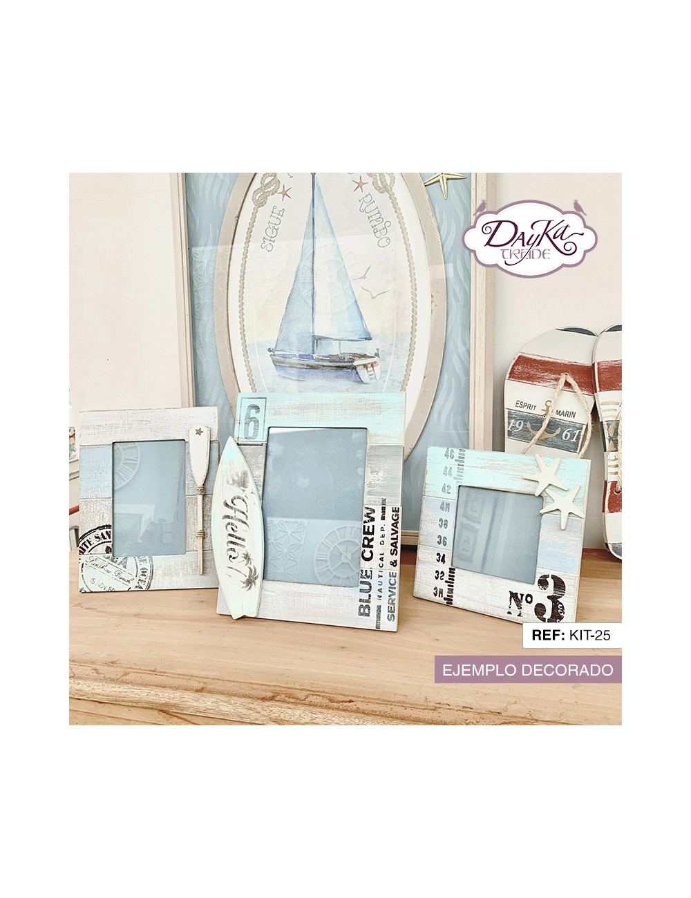 kit diy dayka set 3 portafotos con accesorios náuticos