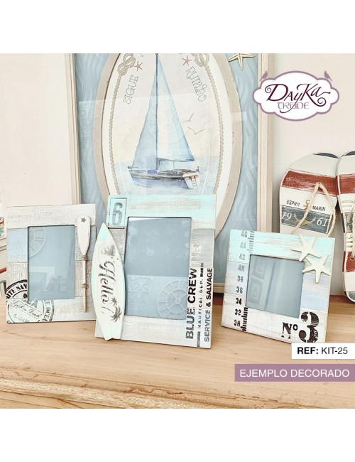 kit diy dayka set 3 portafotos con accesorios náuticos