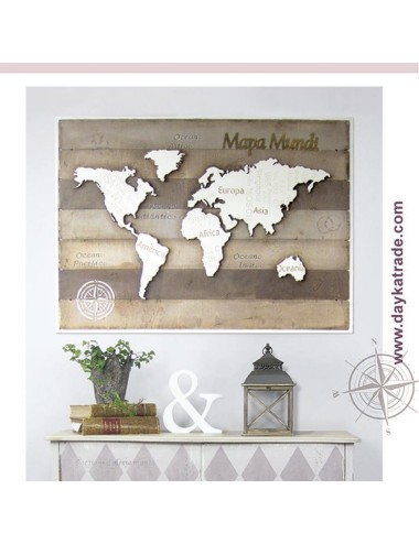 mapa mundi relieve en madera