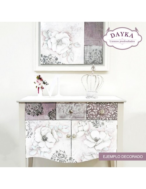 mueble aparador con lienzo prediseñado rosas
