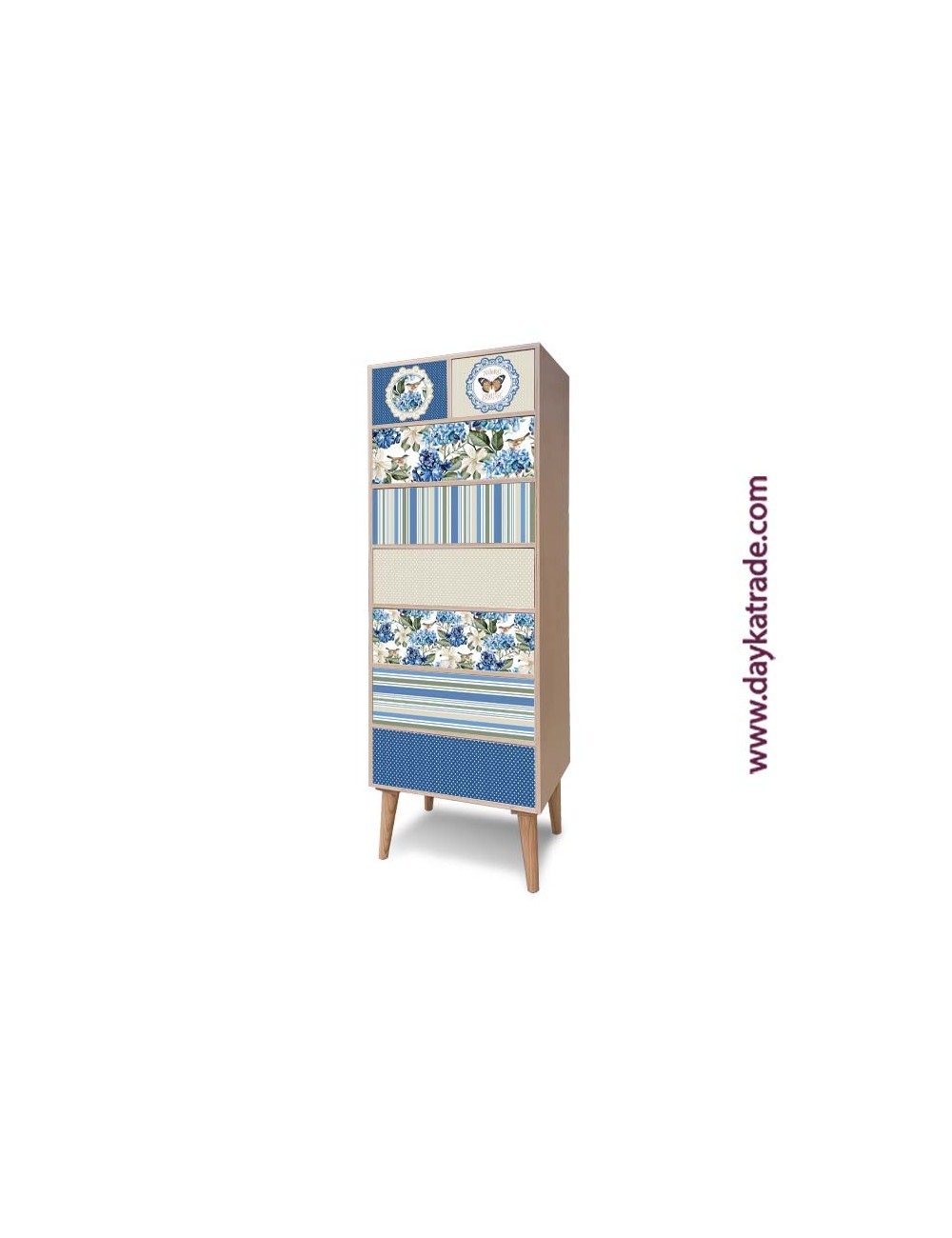 mueble retro 8 cajones con tela decorativa