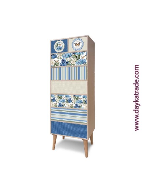 mueble retro 8 cajones con tela decorativa