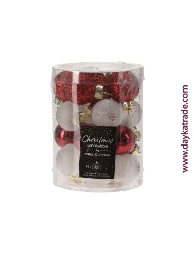 pack de bolas de Navidad rojas y blancas con purpurina
