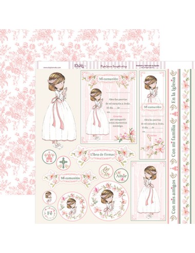 papel scrap "Comunión niña 2018 " niña rezando.