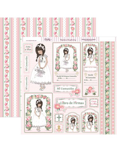 papel scrap "Comunión niña 2018 " niña trenzas