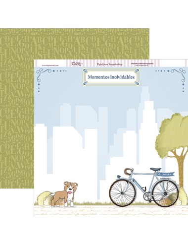 papel scrap "Comunión niño 2018 " bici y perro