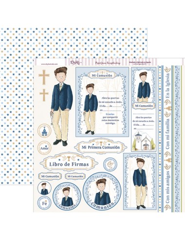 papel scrap "Comunión niño 2018 " niño chaqueta azúl y pantalones beige