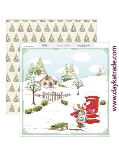papel scrap "niña con buzón y casita"