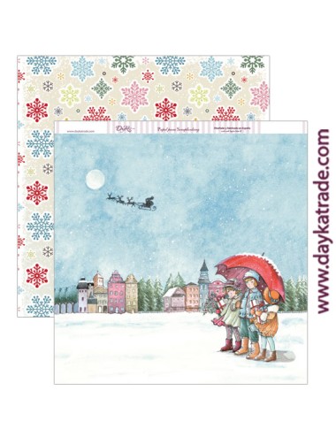 papel scrap "niños con paraguas Navidad"