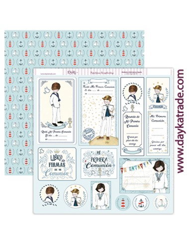 papel scrapbooking "Comunión niño etiquetas recordatorios"
