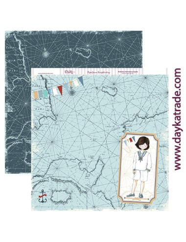 papel scrapbooking "Comunión niño mapa fondo marino"