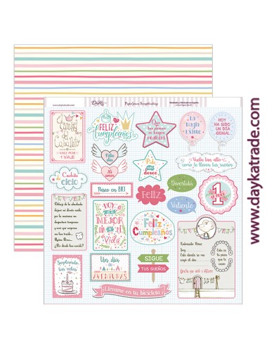 papel scrapbooking "etiquetas niña fiesta"