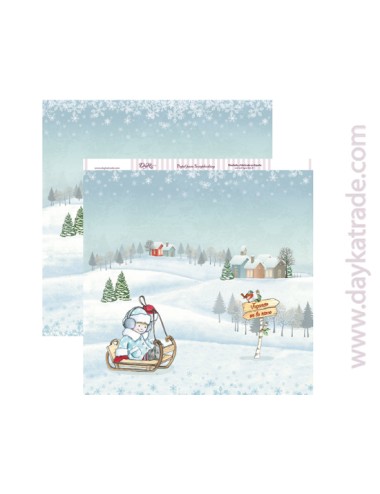 papel scrapbooking "niño en trineo"