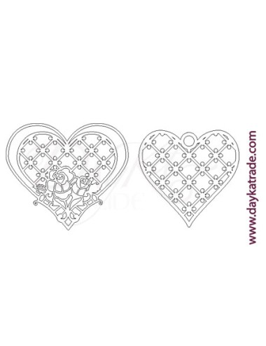 set 2 corazónes filigrana de cartón blanco