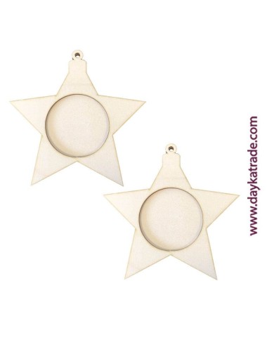 set 2 estrellas de madera con círculo interior - 20 cm