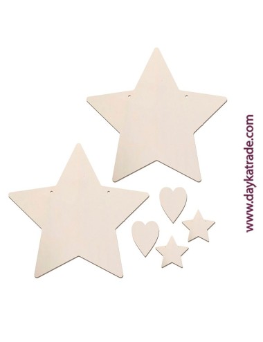 set 2 estrellas de madera con corazónes