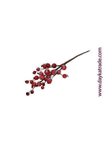 set de 12 ramitas de bolitas rojas con escarcha