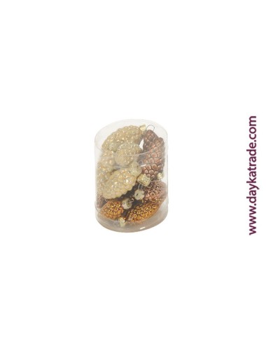 set de 16 piñas para colgar doradas
