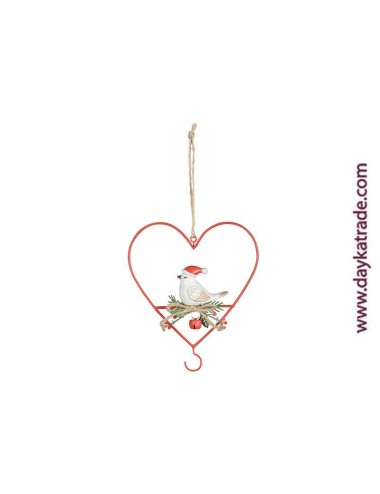 set de 2 corazónes con pajarito navideño