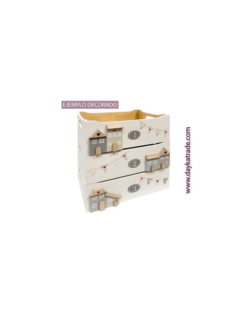 Set de 3 cajas almacenaje con siluetas de casitas