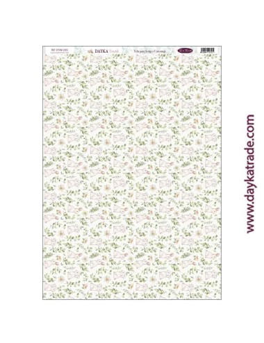 tela para scrap y cartonajeconejos y flores "En Comunión con la naturaleza" 32×70 cm
