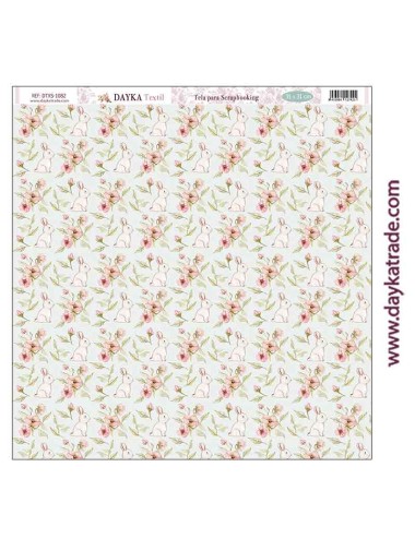 tela para scrapbooking fondo conejos con flores "En Comunión con la naturaleza"