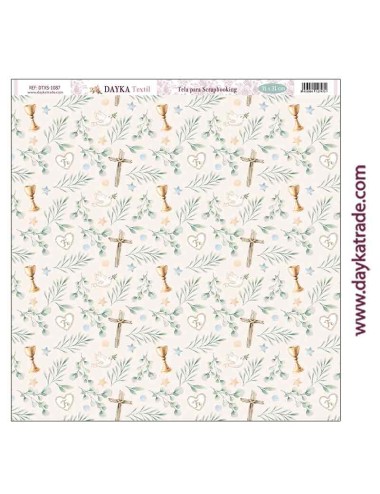 tela para scrapbooking fondo cruces, cálices y ramas "En Comunión con la naturaleza"