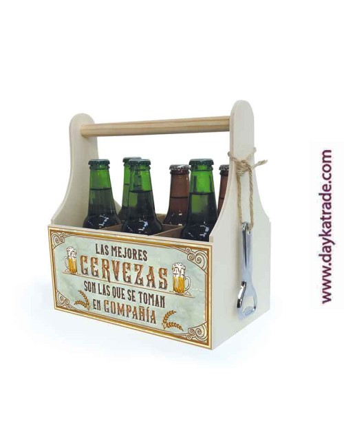 Caja de cerveza de madera con abrebotellas + tela pre-diseñada