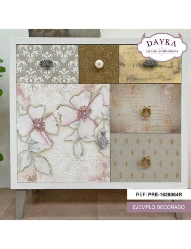 cómoda rosas  5 cajones + 1 puerta Con tela deCorada