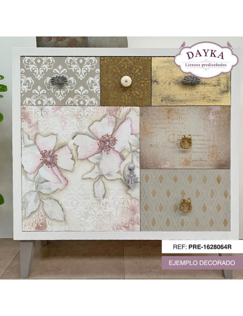 cómoda rosas  5 cajones + 1 puerta Con tela deCorada