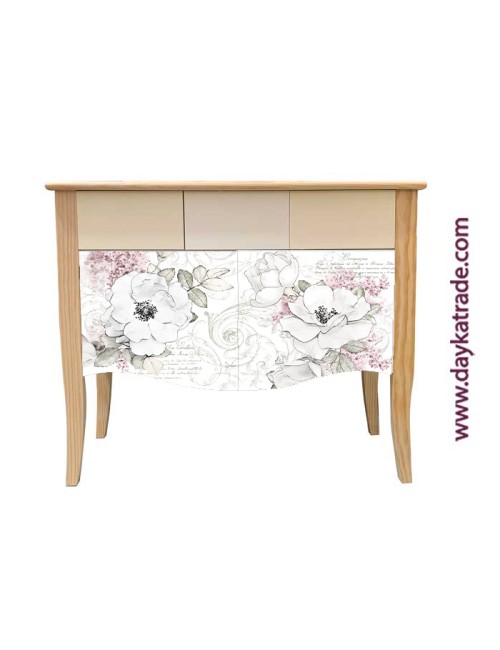 mueble aparador con lienzo prediseñado rosas