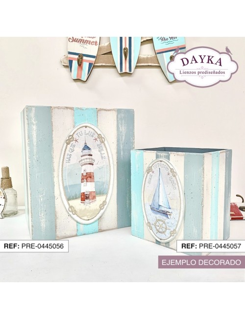 papelera pequeña con tela pre-diseñada marinera