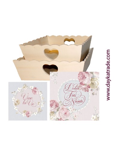 set cesta ondas corazón con tela pre-diseñada